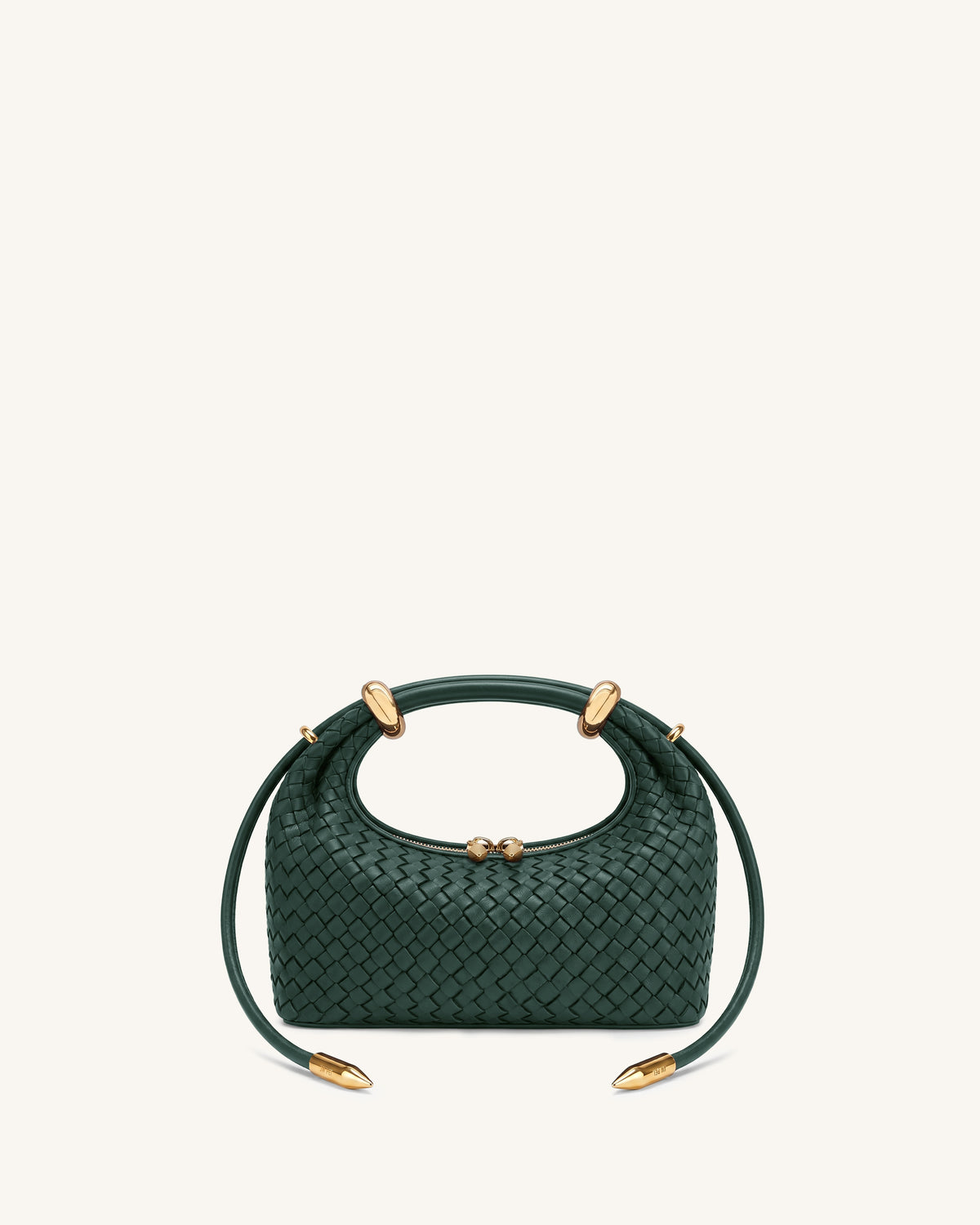Ellie Woven Metal Ring Embellished Top Handle Bag - Dark Green