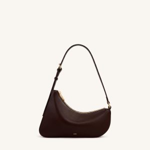 Harlee Curved Zip Shoulder Bag - Dark Brown - view 1