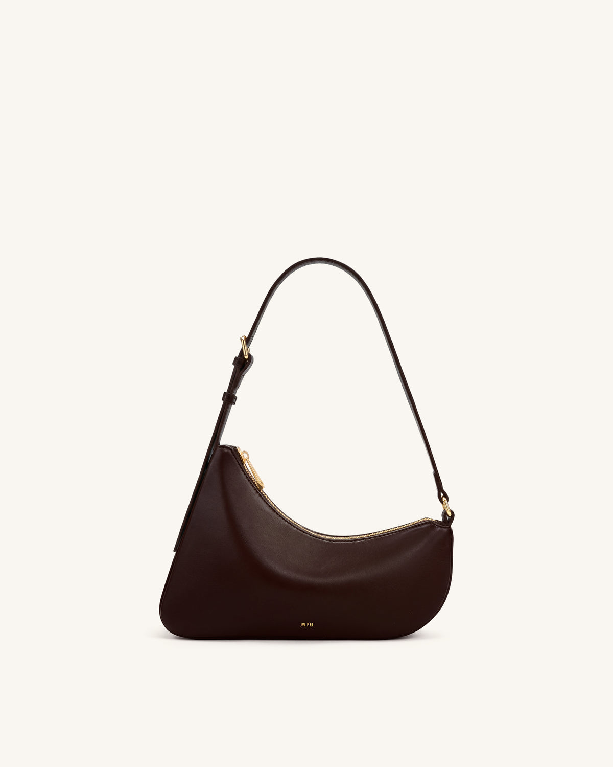 Harlee Curved Zip Shoulder Bag - Dark Brown - view 1