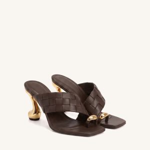 Noemi Square-Toe Woven Hardware Mules - Dark Brown