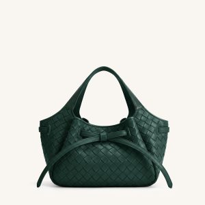 Mabel Woven Soft Bow Tote Bag - Dark Green