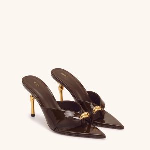 Noemi Square-Toe Metal Accent Patent Sandals - Dark Brown