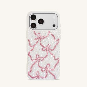 Pearl Artificial Crystal Ribbon Bow Phone Case - White - view 1