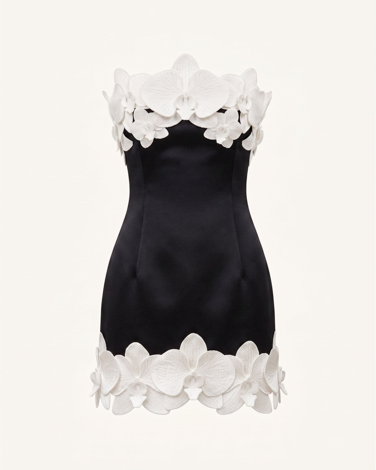 Orchid Trim Strapless Mini Dress - Black & Ivory - view 3