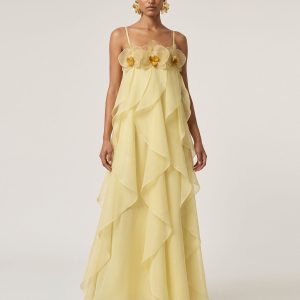 Orchid Embroidered Organza Maxi Dress - Light Yellow - view 1