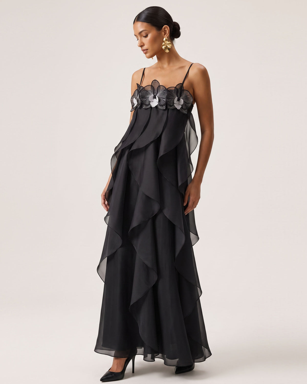 Orchid Embroidered Organza Maxi Dress - Black - view 2