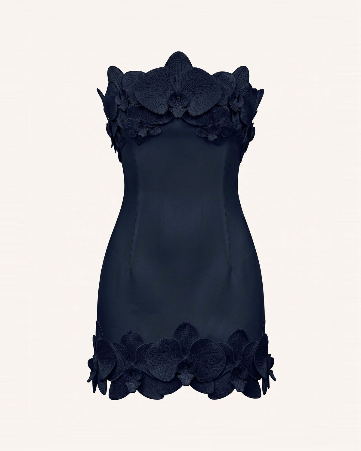 Orchid Trim Strapless Mini Dress - Dark Blue - view 3