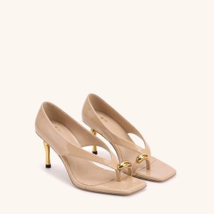 Noemi Wide Strap Square-Toe Metal Accent Sandals - Nude