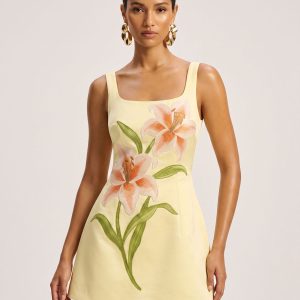 Lily Floral Print Sleeveless A-Line Mini Dress - Yellow - view 1