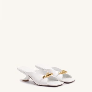 Lena Metal Rope Knot Cross-Strap Heeled Sandals - White