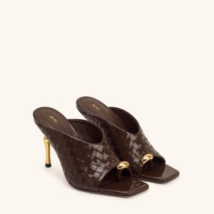 Noemi Woven Square-Toe Metal Accent Sandals - Dark Brown