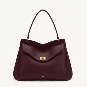 Lucia Turn-Lock Shoulder Bag - Deep Burgundy