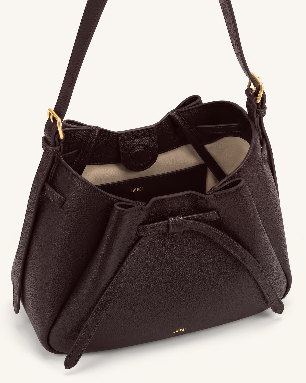 Mabel Soft Bow Shoulder Bag - Dark Brown - view 4