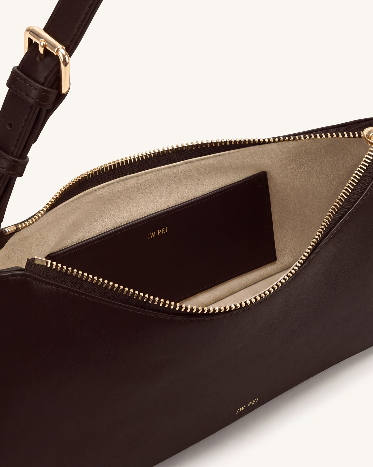Harlee Curved Zip Shoulder Bag - Dark Brown - view 4
