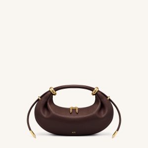 Ellie Metal Ring Embellished Crescent Top Handle Bag - Dark Brown - view 1