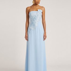 Orchid Embroidered Strapless A-Line Maxi Dress - Light Blue - view 1