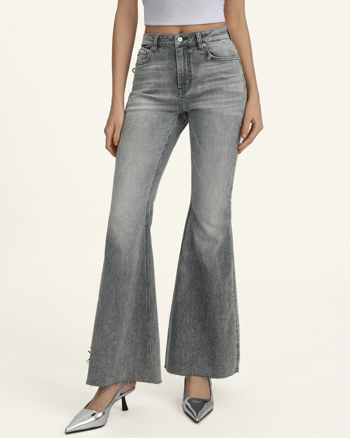 Seraphic Crystal Back Wing Bell Bottom Jeans - Smoke and Mirrors - view 2