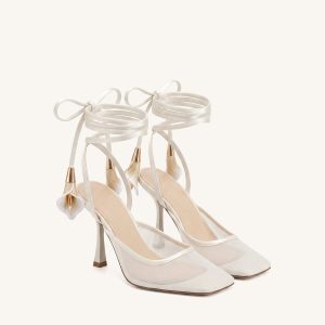Astrid Calla Lily Lace-Up Mesh Pumps - Beige