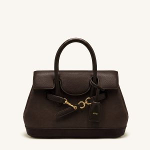 Alina Belted Satchel Bag - Dark Brown Canvas - view 1