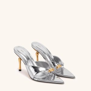 Noemi Square-Toe Metal Accent Sandals - Metallic Silver