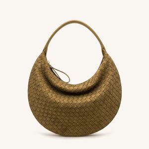 Nola Faux Suede Woven Crescent Shoulder Bag - Olive Green - view 1