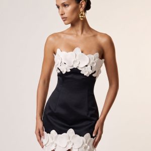Orchid Trim Strapless Mini Dress - Black & Ivory - view 1