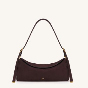 Elowen Faux Suede East-West Shoulder Bag - Dark Brown - view 1