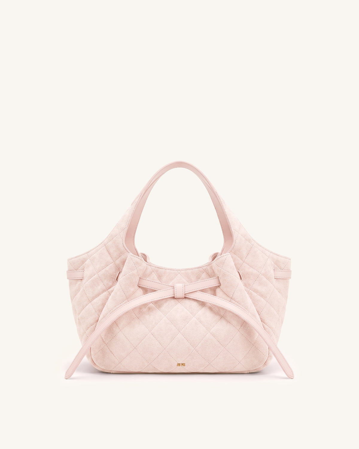 Mabel Faux Suede Quilted Soft Bow Tote Bag - Light Pink