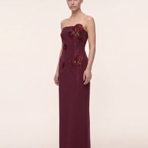 Iris Embroidered Strapless Maxi Dress - Burgundy