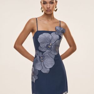 Orchid Appliqué Mini Dress - Dark Blue - view 1