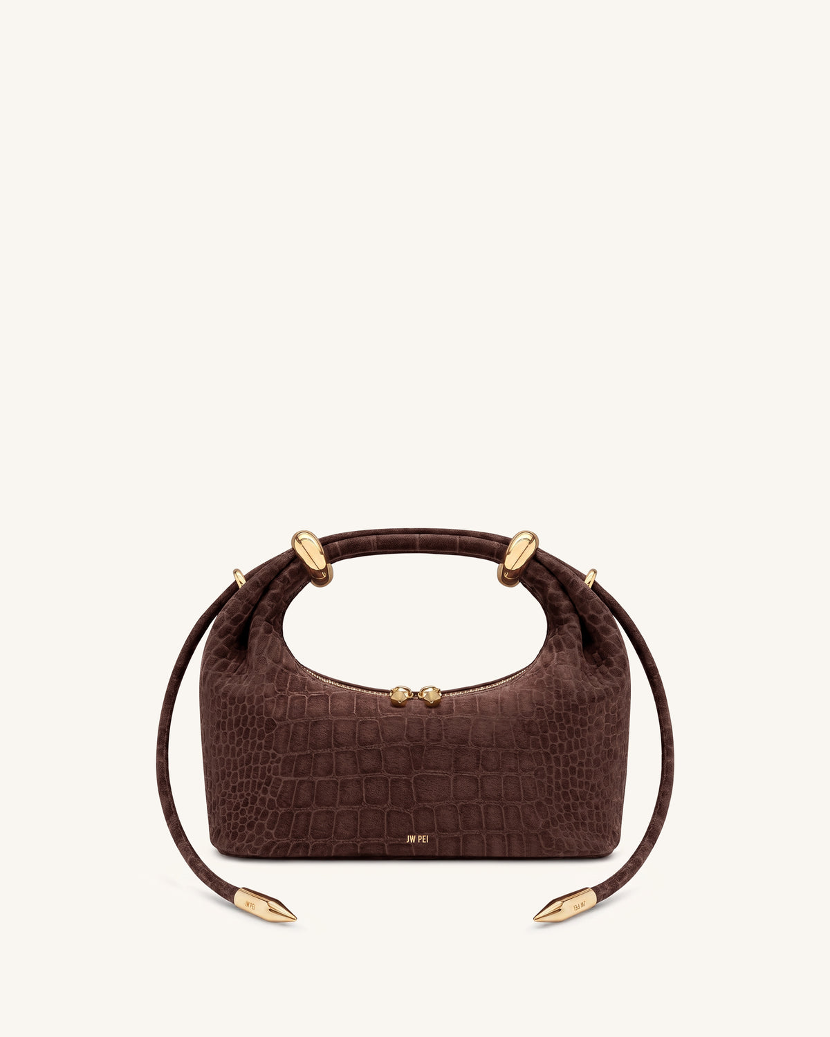 Ellie Faux Suede Metal Ring Embellished Top Handle Bag - Chocolate Brown Croc