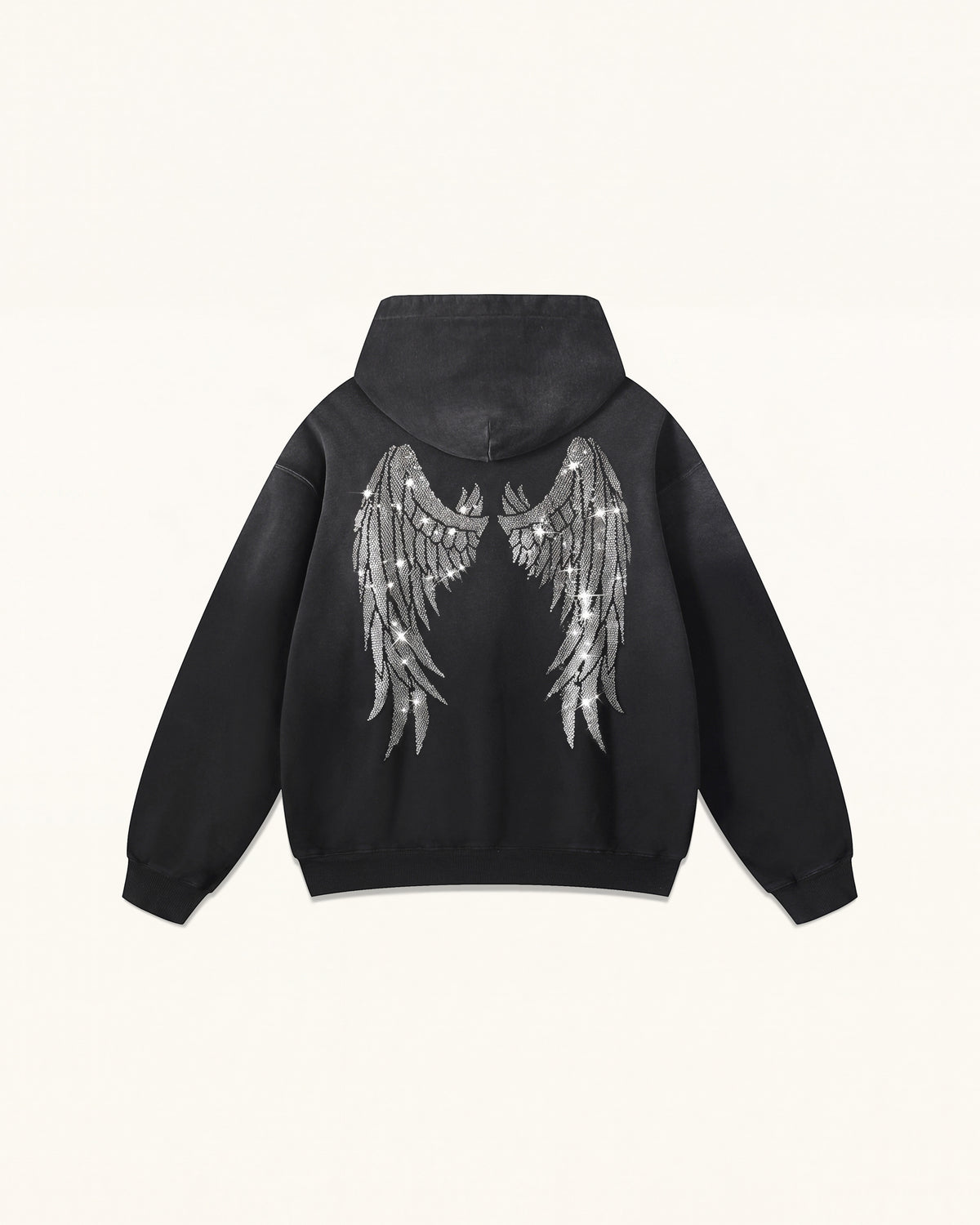 The Seraphic Crystal Feather Wing Hoodie - Washed Black - view 1