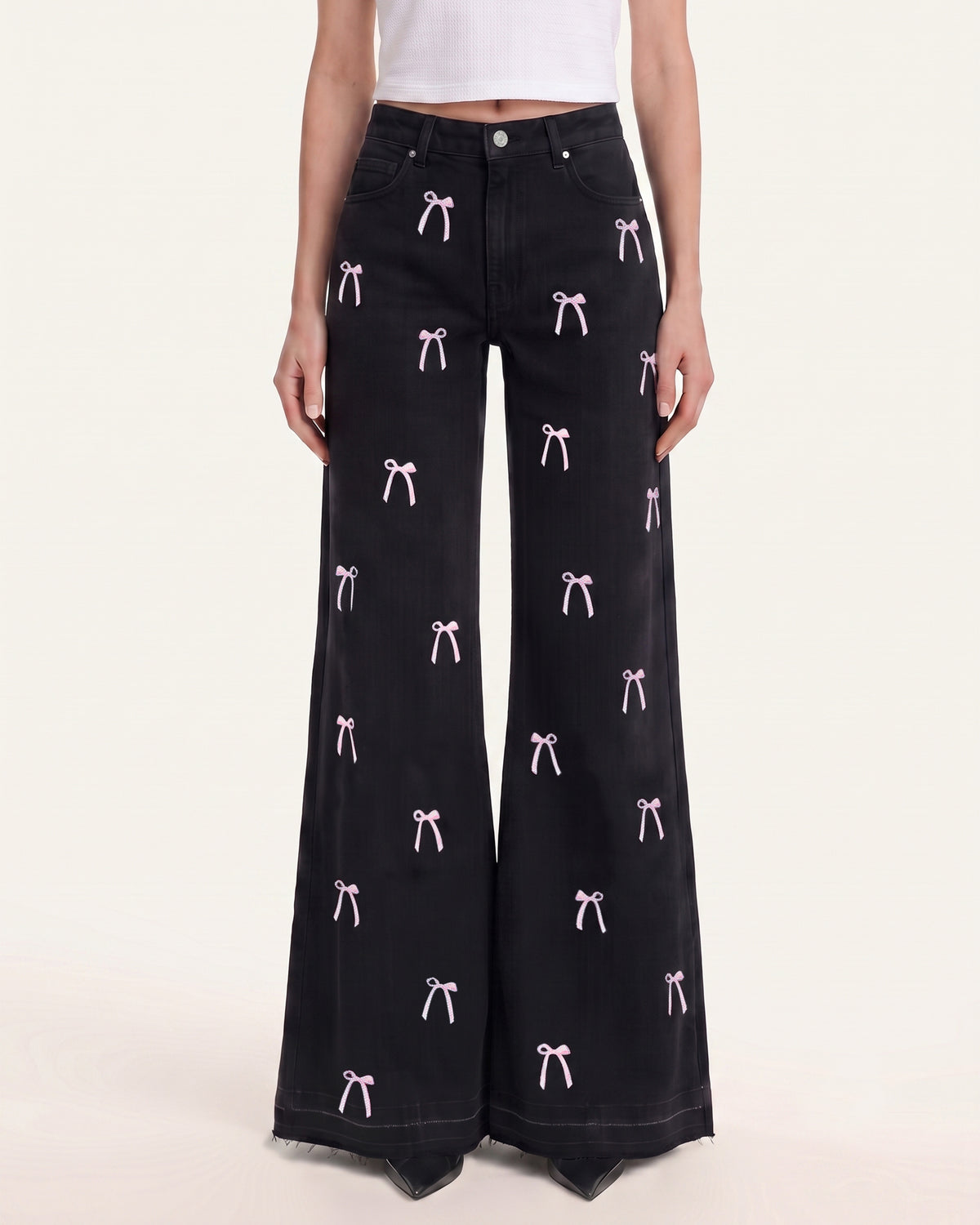 The Rebel Pink Ribbon Split Fray Jeans - Black - view 1