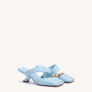 Noemi Woven Hardware Closed-Toe Mules - Light Blue