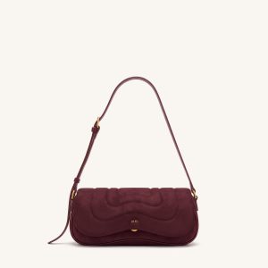Tina Curved Quilted Faux Suede Shoulder Bag - Deep Burgundy - view 1