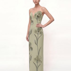 Iris Embroidered Notch Neck Strapless Maxi Dress - Sage Green