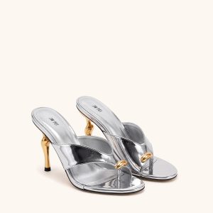 Noemi Cutout Square-Toe Metal Accent Sandals - Metallic Silver