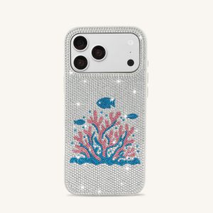 Pink Coral Artificial Crystal Phone Case - White - view 1