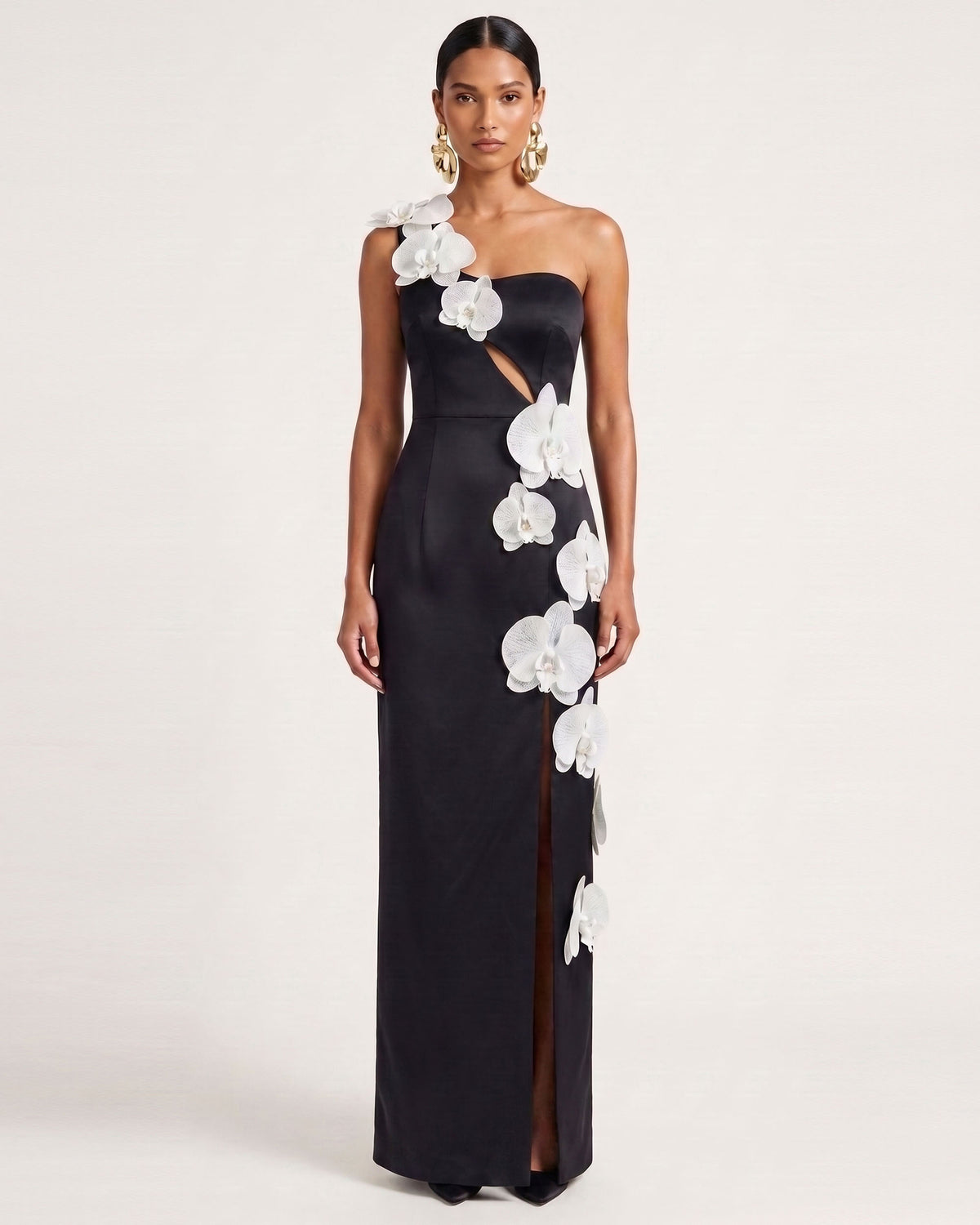 Orchid Embellished Cutout Slit Maxi Dress - Black - view 1