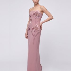 Iris Embroidered Strapless Maxi Dress - Dusty Pink