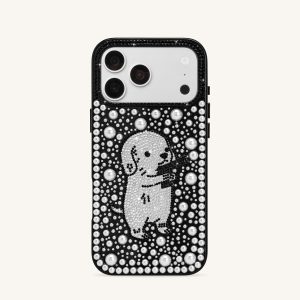 Pearl Artificial Crystal Puppy Phone Case - Black - view 1