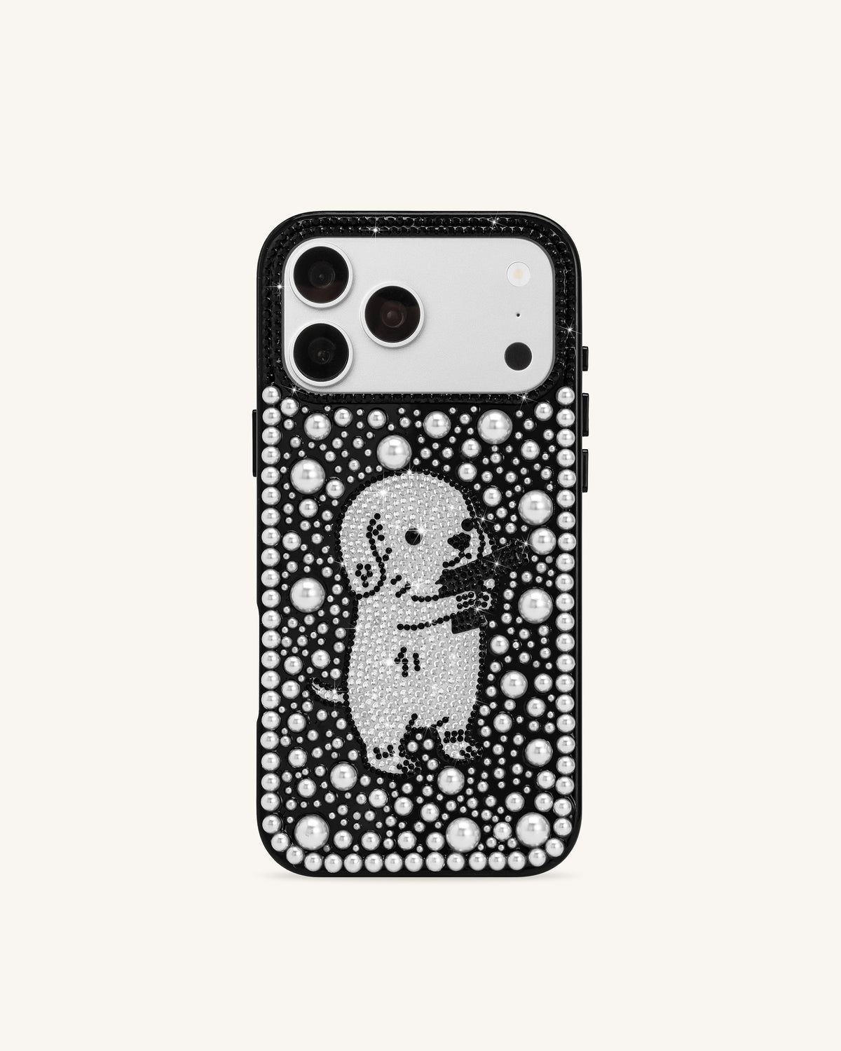 Pearl Artificial Crystal Puppy Phone Case - Black - view 1