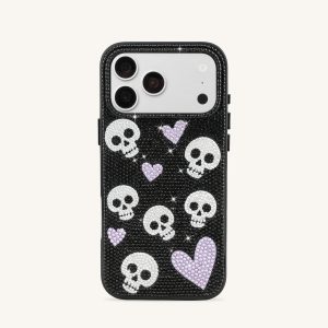 Skull And Heart Rhinestone Phone Case - Black - view 1