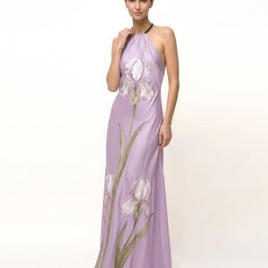 Iris Floral Print Halter Maxi Dress - Lavender - view 1