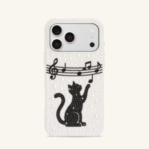 Black Cat Music Notes Phone Case – White