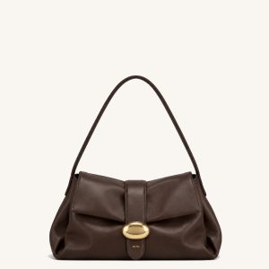 Avery Oval Clasp Flap Shoulder Bag – Dark Brown