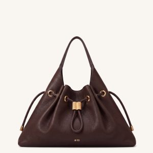 Celia Pebbled Drawstring Shoulder Bag – Dark Brown