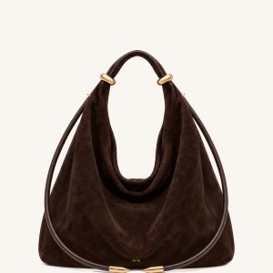 Ellie Faux Suede Slouchy Shoulder Bag – Dark Brown