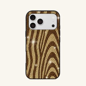 Zebra Stripe Rhinestone Phone Case – Black