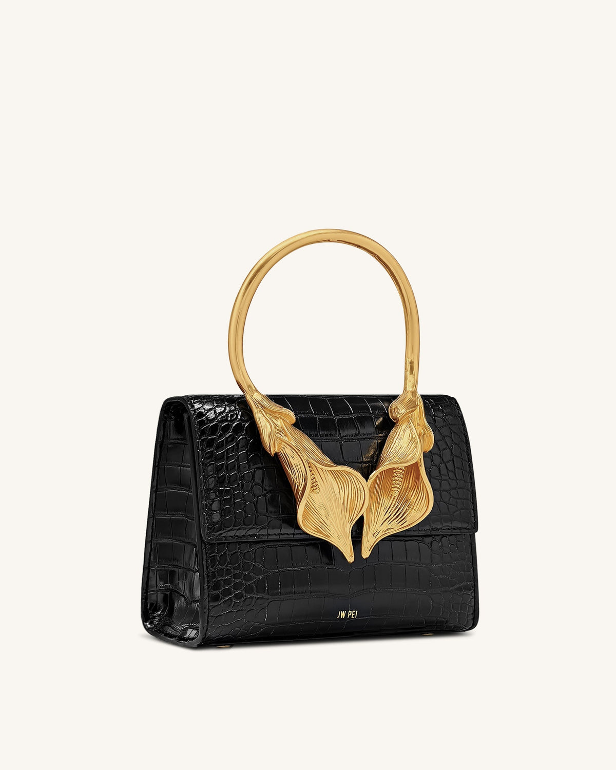 Astrid Calla Lily Metal Handle Top Handle Bag - Black Croc - view 2